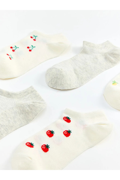 LC Waikiki Ecru Printed Γυναικεία Μποτάκια Κάλτσες 5 τεμαχίων