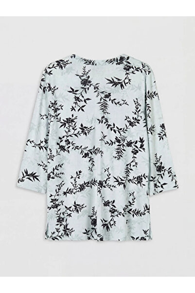 LC Waikiki Εκρού Φλοράλ Μπλούζα με Ανοιχτό Γιακά