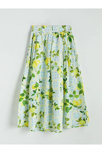 LC Waikiki Πράσινη φούστα ποπλίνα με ελαστική μέση και πιέτες