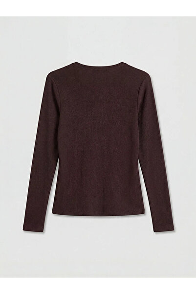 LC Waikiki Καφέ μπλούζα με βολάν με λαιμόκοψη