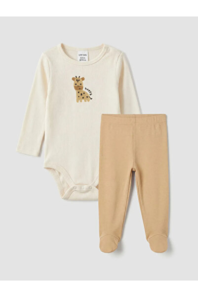 LC Waikiki Ecru Baby Boy Snap-On Bodysuit and Booties