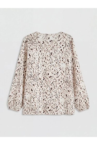 LC Waikiki Μπλούζα με μοτίβο με δεμένο λαιμό σε εκρού χρώμα