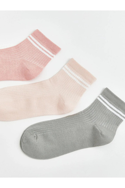 LC Waikiki Ροζ ριγέ γυναικείες κάλτσες 3 τεμαχίων