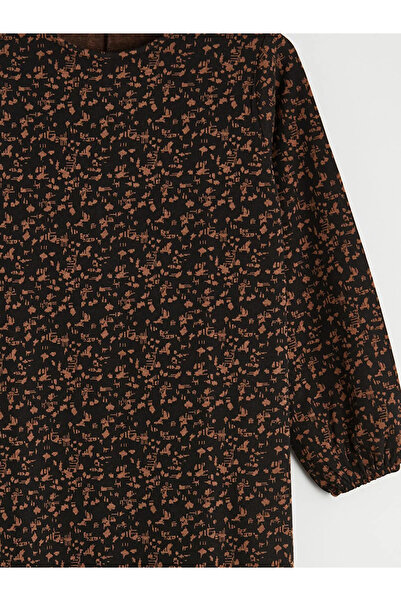 LC Waikiki Φόρεμα σε γραμμή Α με καφέ σχέδιο με λαιμόκοψη