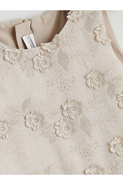 LC Waikiki Μπεζ φόρεμα για κορίτσια με λουλούδια Με κέντημα