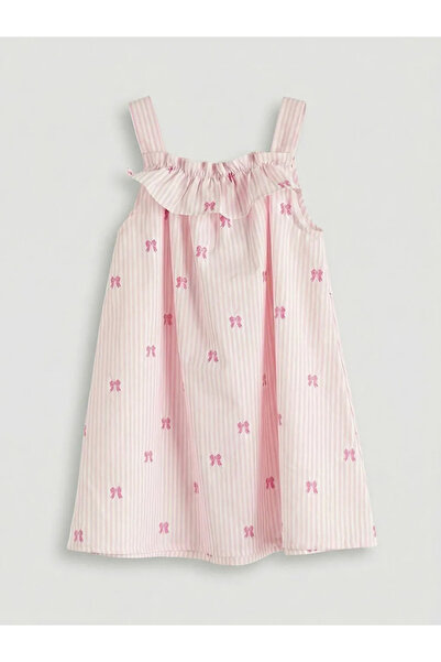 LC Waikiki Ροζ φόρεμα για κορίτσια Με βολάν ετών Ποπλίνα