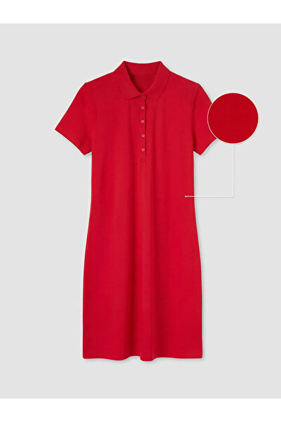 LC Waikiki Κόκκινο μίνι φόρεμα πικέ με λαιμόκοψη πόλο