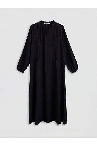 LC Waikiki Μαύρο φόρεμα με βολάν και γιακά σε γραμμή Α