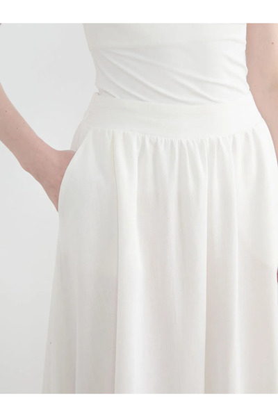 LC Waikiki Λευκή φούστα με ελαστική μέση και λινό μείγμα