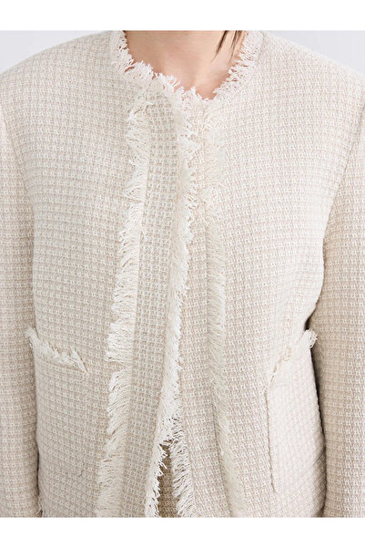 LC Waikiki Καφέ Petite Crew Neck Με φούντες Γυναικείο Μπουφάν από Τουίντ