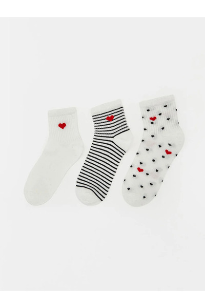 LC Waikiki Γυναικείες κάλτσες με λευκό σχέδιο, σετ 3 τεμαχίων