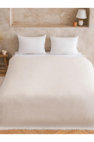 LC Waikiki Εκρού Διπλό Βαμβακερό Κάλυμμα Κρεβατιού