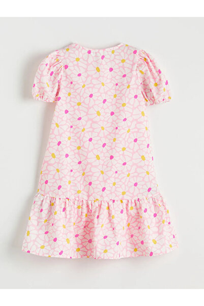 LC Waikiki Ροζ φόρεμα για κορίτσια με λαιμόκοψη Με φλοράλ μοτίβο