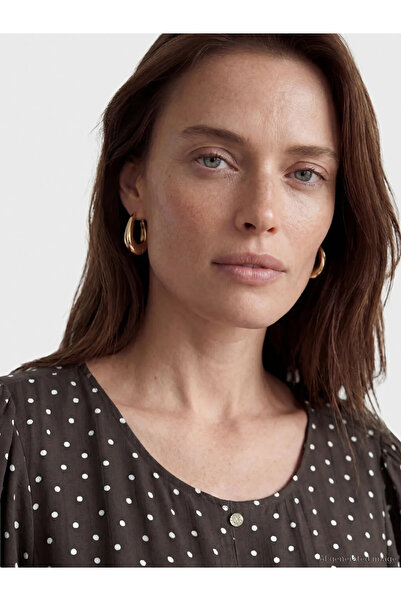 LC Waikiki Καφέ Μίνι Φόρεμα με Πόλο Λαιμόκοψη και Πουά σε Γραμμή Α