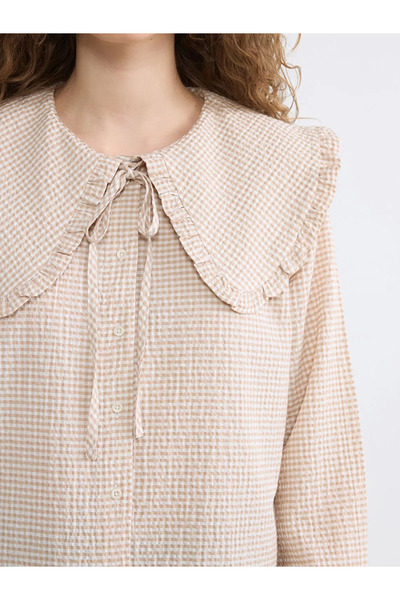 LC Waikiki Μπεζ καρό μπλούζα με βολάν για μωρά