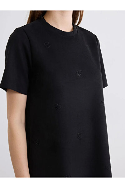 LC Waikiki Μίνι φόρεμα σε γραμμή Α με εμφάνιση σουέτ και μαύρη πέτρα