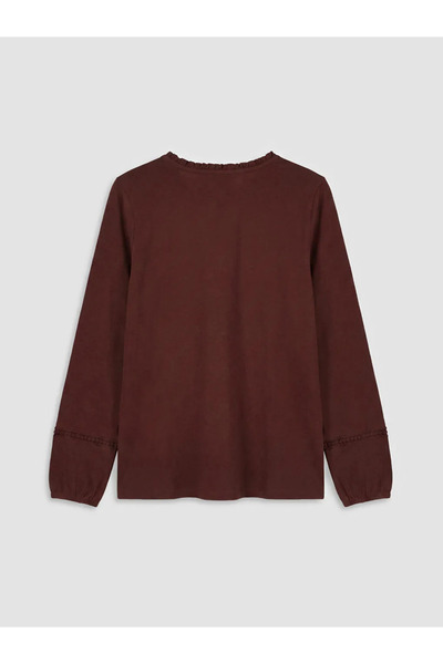 LC Waikiki Καφέ μπλούζα με κέντημα στο γιακά