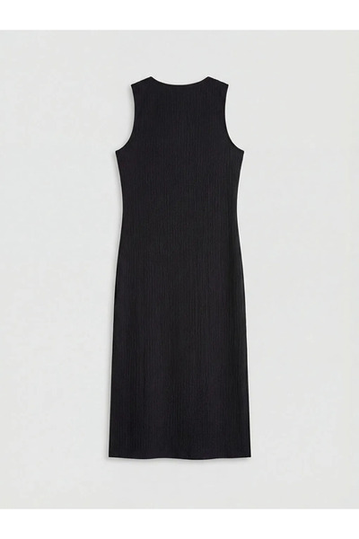 LC Waikiki Μαύρο μακρύ φόρεμα με υφή