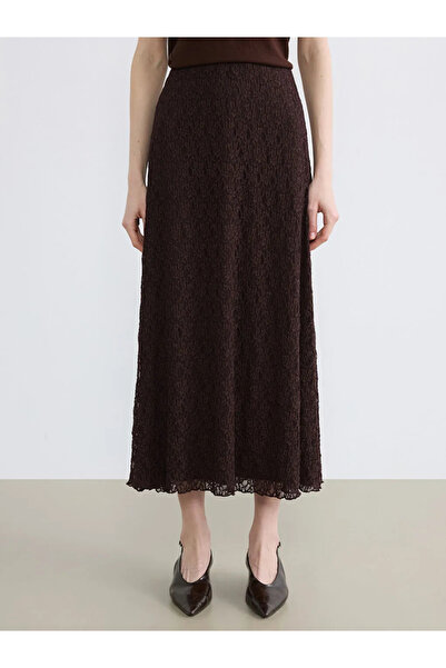 LC Waikiki Καφέ φούστα με ελαστική μέση και δαντέλα