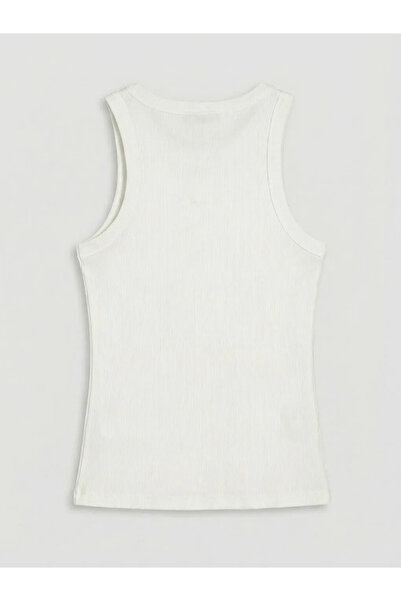 LC Waikiki Λευκό γυναικείο φανελάκι με λαιμόκοψη halter και ραβδώσεις