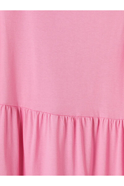 LC Waikiki Ροζ φόρεμα με λαιμόκοψη ποδηλάτου και στρώσεις