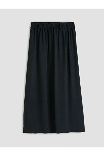 LC Waikiki Μαύρη φούστα σε γραμμή Α με ελαστική μέση και σχέδιο