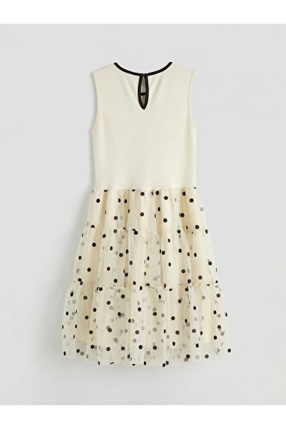 LC Waikiki Λευκό πουά φόρεμα από τούλι για κορίτσια