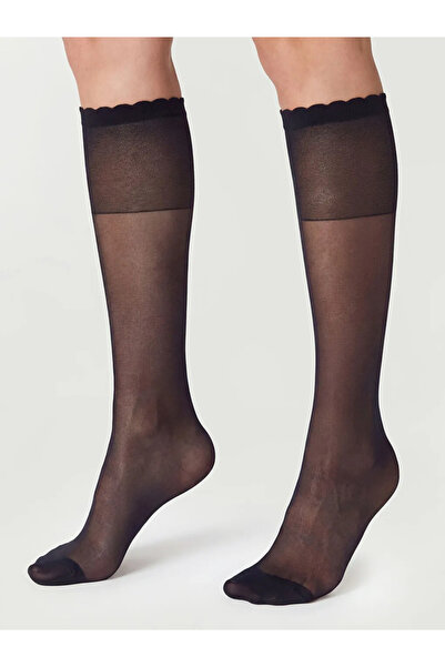 LC Waikiki Μαύρες δαντελένιες λεπτομερείς γυαλιστερές γυναικείες κάλτσες μέχρ...