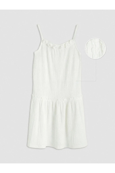 LC Waikiki Λευκό φόρεμα με βολάν και λεπτομέρειες για κορίτσια με τιράντες