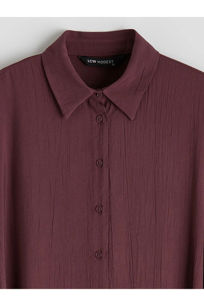 LC Waikiki Φόρεμα-πουκάμισο μπορντό με υφή και ζώνη