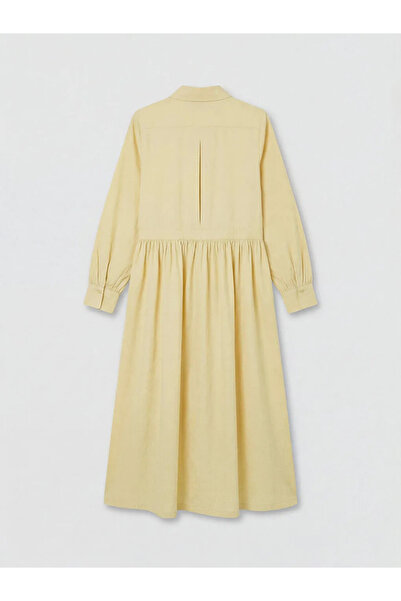 LC Waikiki Κίτρινο φόρεμα πουκάμισο από ποπλίνα με ζώνη στη μέση