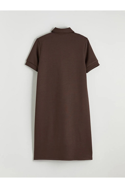 LC Waikiki Καφέ Μίνι Φόρεμα με Γιακά Πόλο και Απαλή Υφή