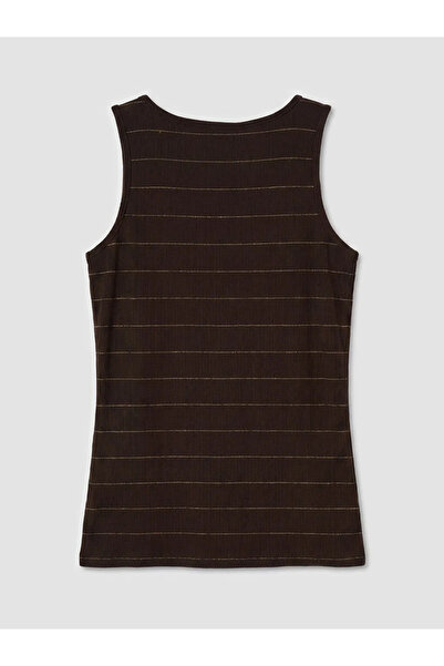 LC Waikiki Καφέ γυναικείο φανελάκι με ρίγες και λαιμόκοψη U