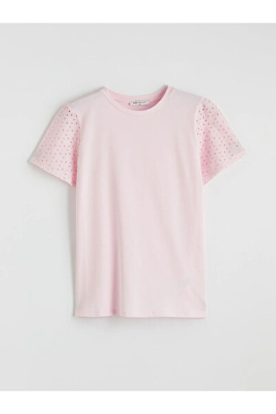 LC Waikiki Ροζ μπλούζα με λαιμόκοψη δαντελωτή πλέξη