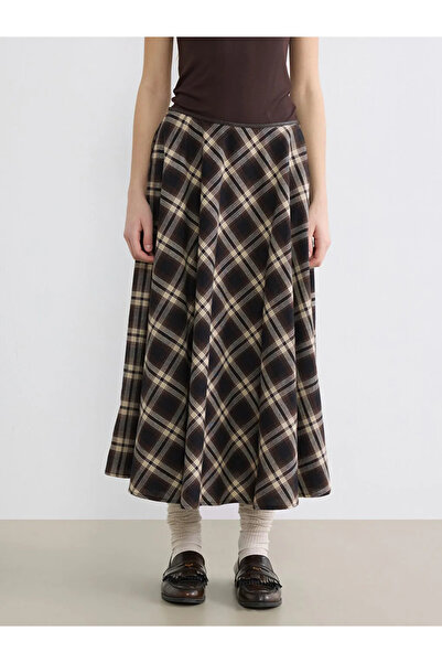 LC Waikiki Καφέ καρό φούστα με φερμουάρ στη μέση