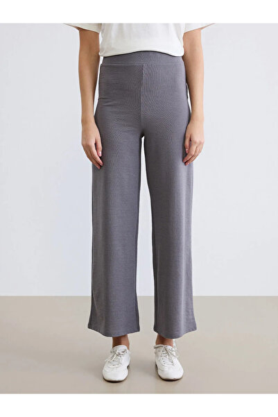 LC Waikiki Γκρι ελαστικό στη μέση φαρδύ πόδι γυναικείο παντελόνι