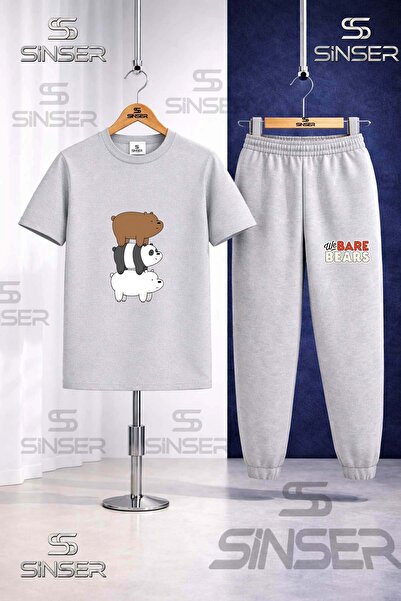 SS SİNSER Children's Pandas 3Lu Sir Sirta 3Lu in the Square 3LÜ T-Shirt and S...
