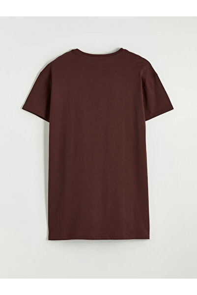 LC Waikiki Καφέ γυναικείο νυχτικό με στάμπα και λαιμόκοψη ποδηλάτου