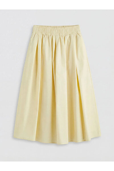 LC Waikiki Κίτρινη φούστα ποπλίνα με ελαστική μέση και πιέτες