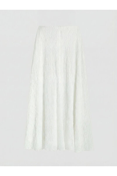 LC Waikiki Εκρού φούστα με ελαστική μέση και δαντέλα