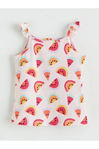 LC Waikiki Pink Square Collar Printed Girl's Undershirt 2-Piece