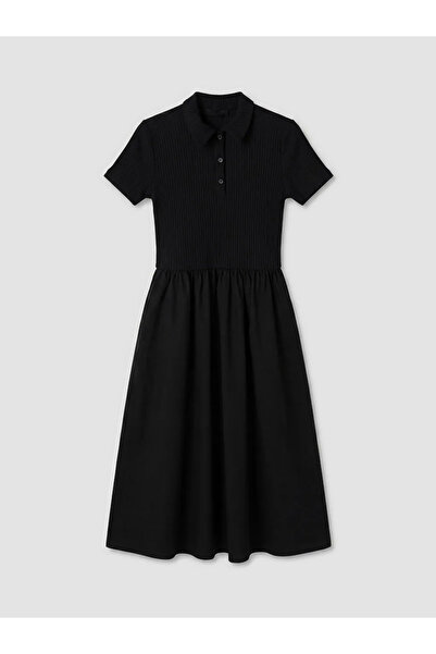 LC Waikiki Μαύρο φόρεμα με γιακά πόλο και εφαρμογή στη μέση