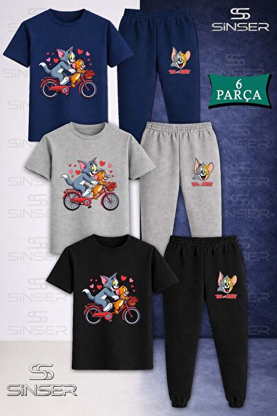 SS SİNSER Children's Tm and Jrry Bicycle Overcome 3L T-Shirt Tracksuit Set
