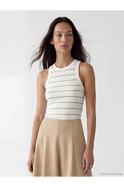 LC Waikiki Γυναικείο εσώρουχο μπεζ με ριγέ λαιμόκοψη