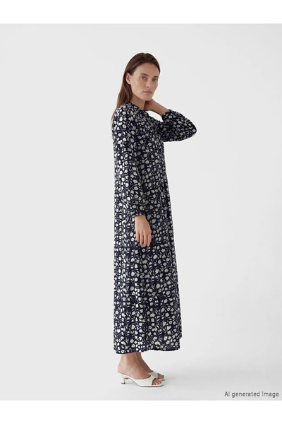 LC Waikiki Μπλε ναυτικό φόρεμα με μοτίβο με γιακά