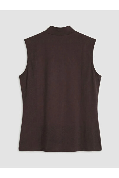 LC Waikiki Καφέ γυναικείο αθλητικό μπλουζάκι με όρθιο γιακά