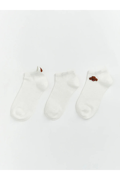 LC Waikiki Γυναικείες κάλτσες μποτάκια με στάμπα εκρού, σετ 3 τεμαχίων