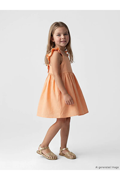 LC Waikiki Κοριτσίστικο φόρεμα με κοραλί τετράγωνο γιακά και βολάν