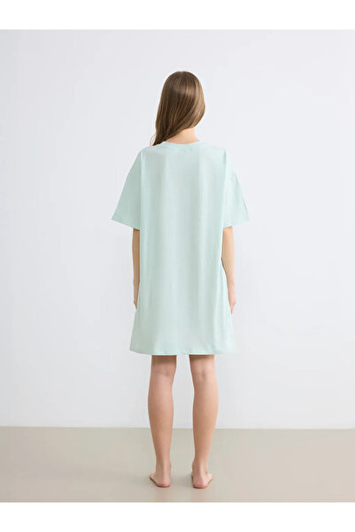 LC Waikiki Γυναικείο νυχτικό Turquoise Crew Neck με τύπωμα oversized