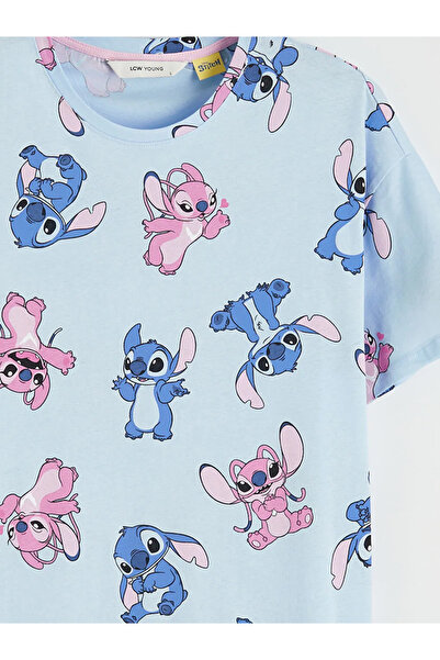 LC Waikiki Γυναικείο νυχτικό με μπλε λαιμόκοψη και στάμπα αγγέλου